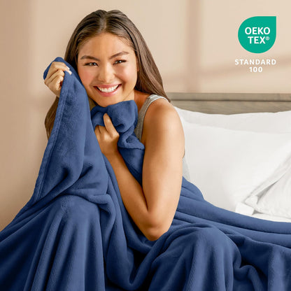 Indulge in Luxury: King Size Ultra-Soft Microplush Fleece Blanket in Dark Blue - Perfect for Cozy Nights on Bed, Sofa, or Couch